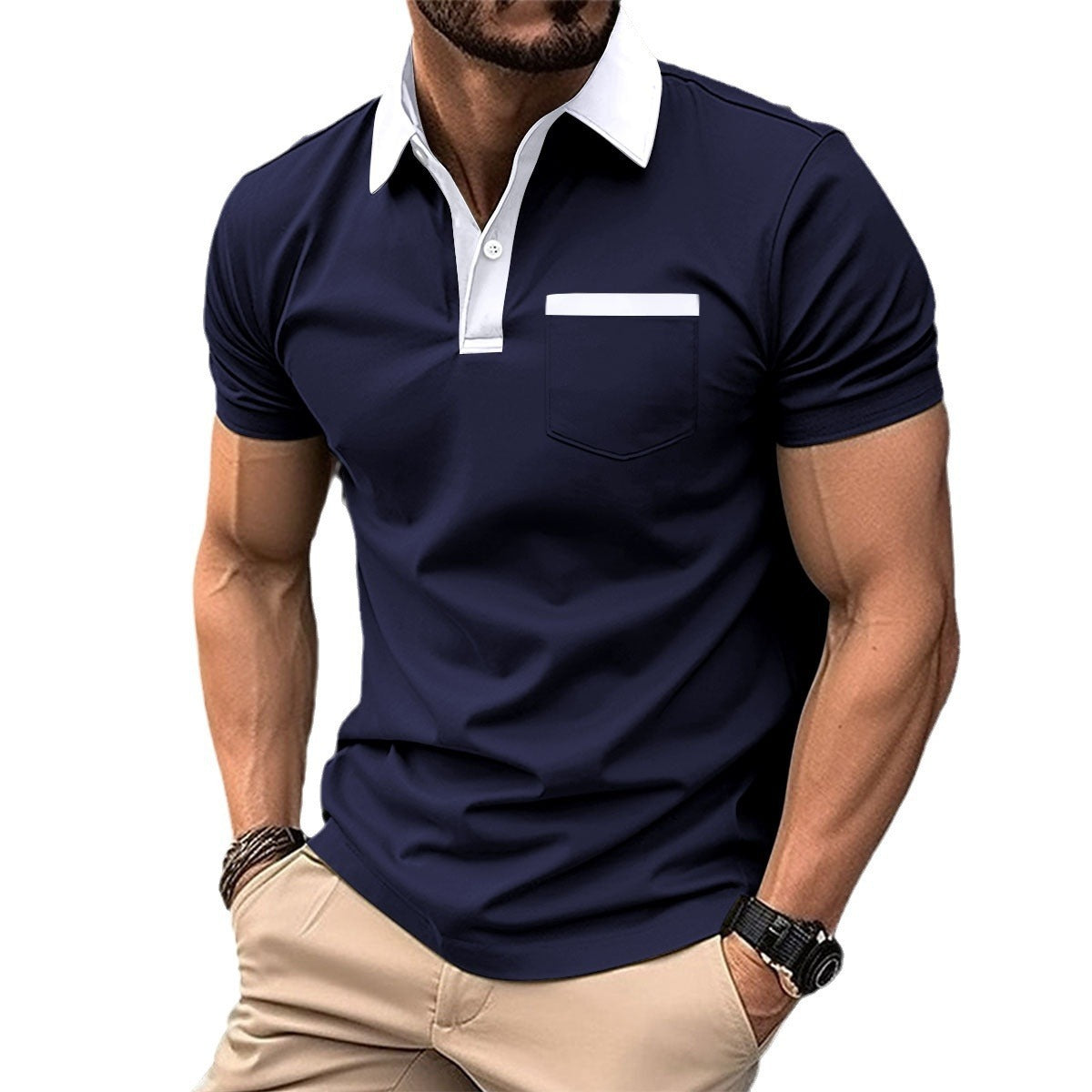 Men's Lapel Fashion Slim Pocket Short-sleeved T-shirt Polo Shirt