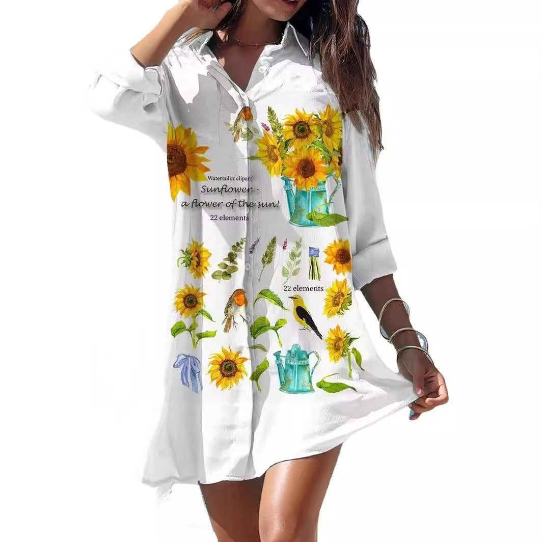 Old Women's Printed Plus Size Beach Sun Protection Shirt Dress