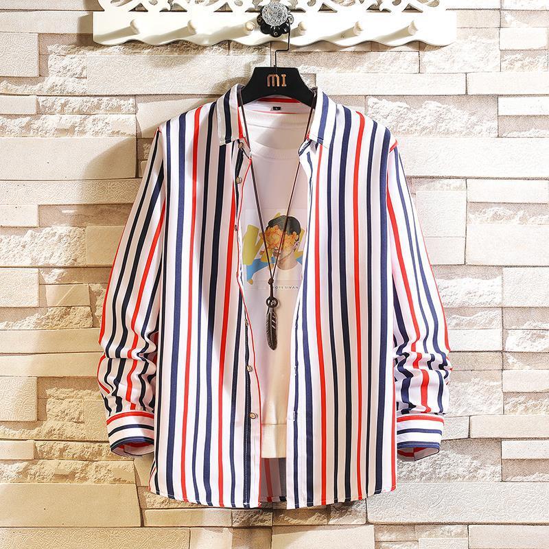 Long Sleeve Plus Size Korean Style Vertical Striped Shirt