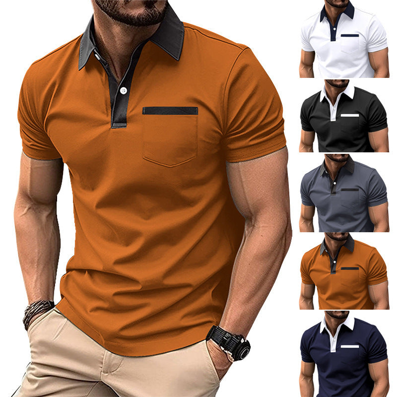 Men's Lapel Fashion Slim Pocket Short-sleeved T-shirt Polo Shirt