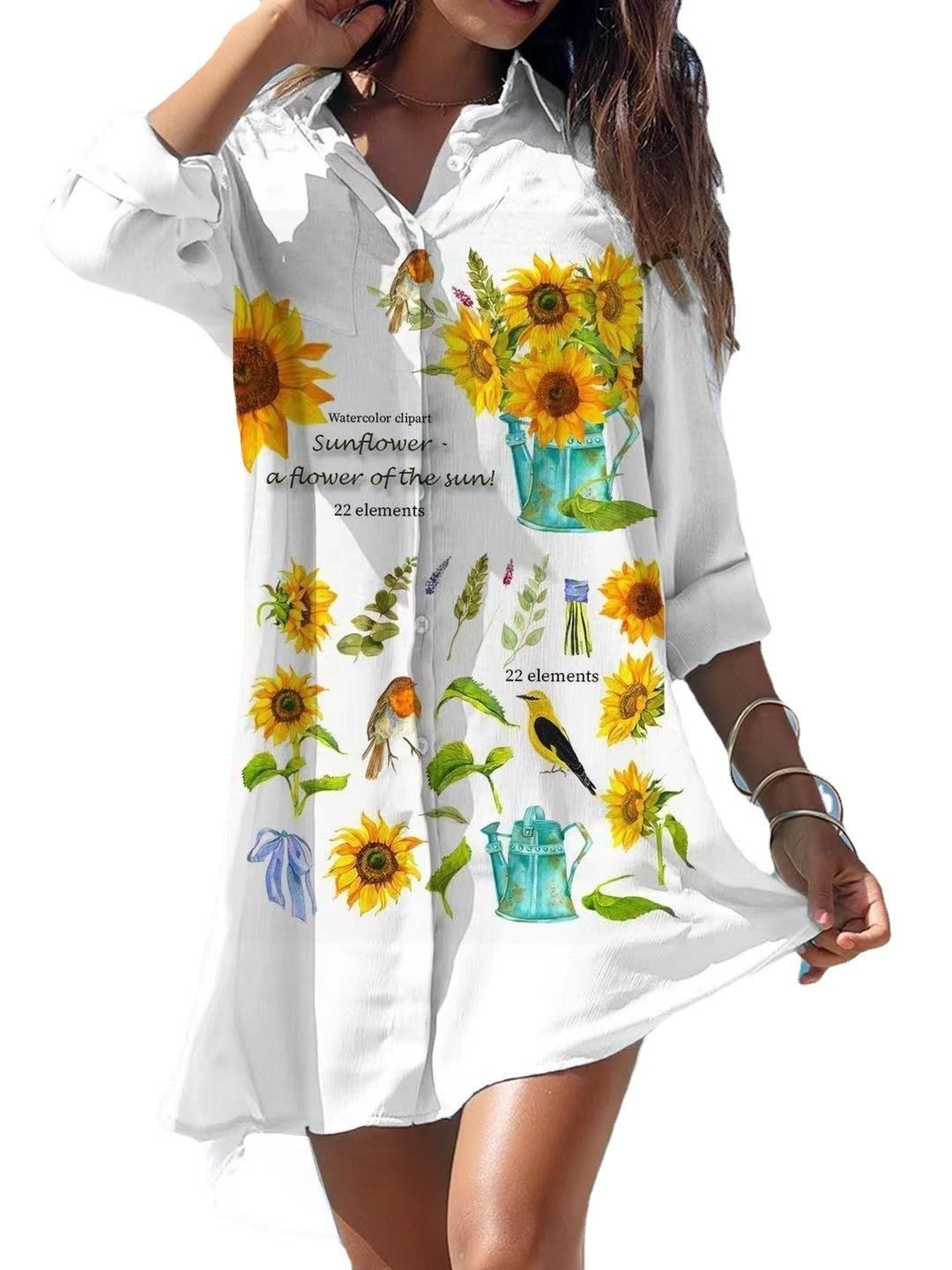 Old Women's Printed Plus Size Beach Sun Protection Shirt Dress