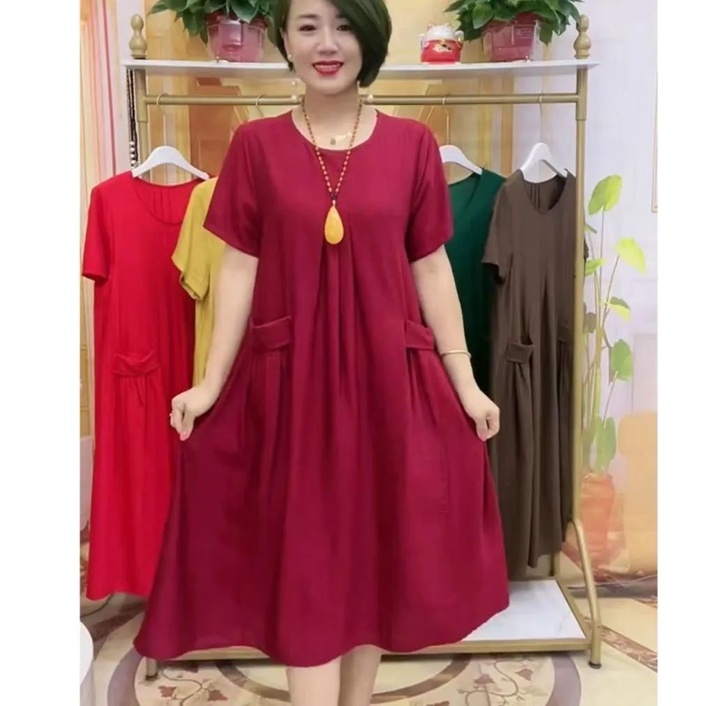 Fashion Leisure Anti-aging Double-sided Solid Color Large Plate Pocket Dress