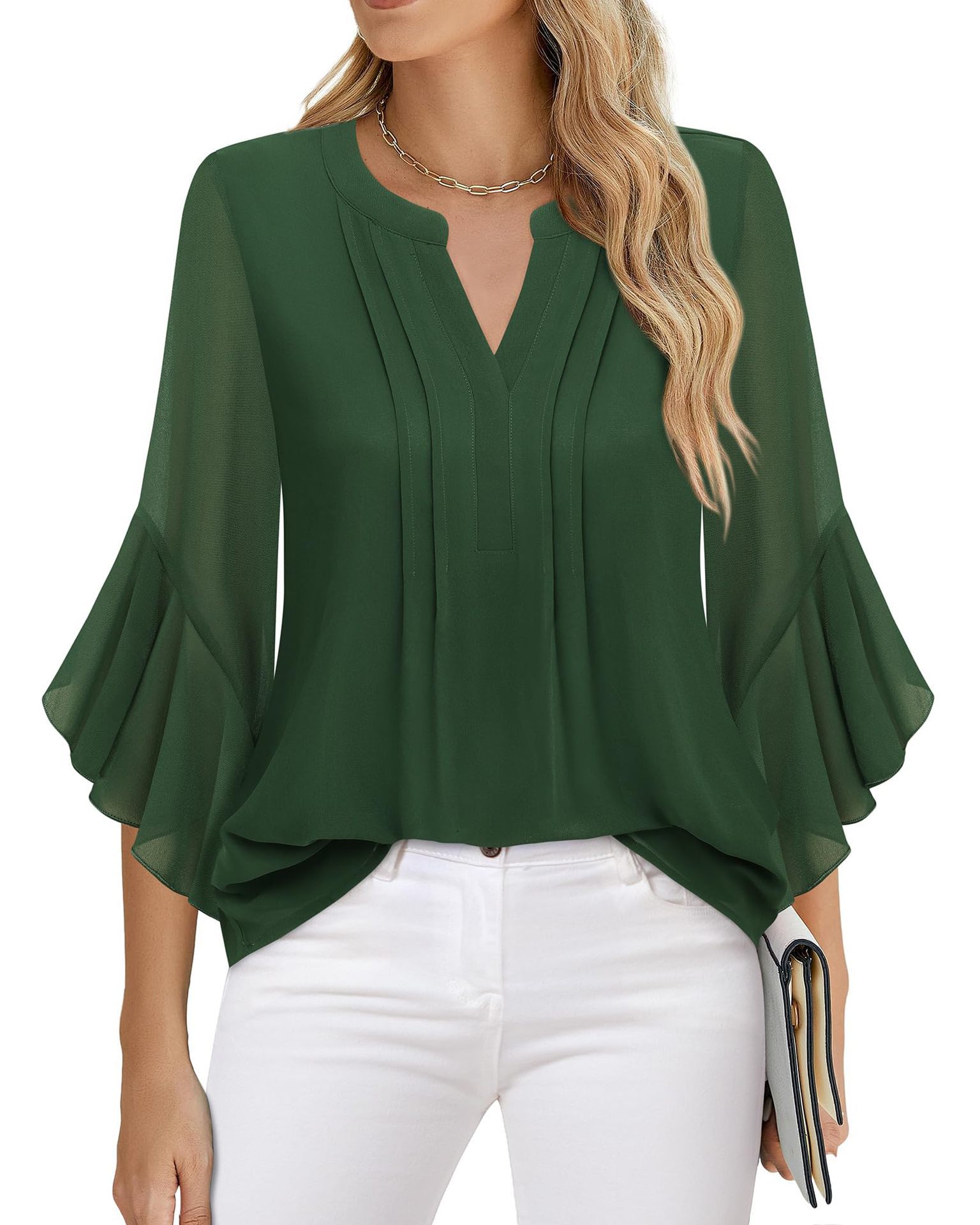 Lotus Leaf 34 Sleeve Top Solid Color Fashion