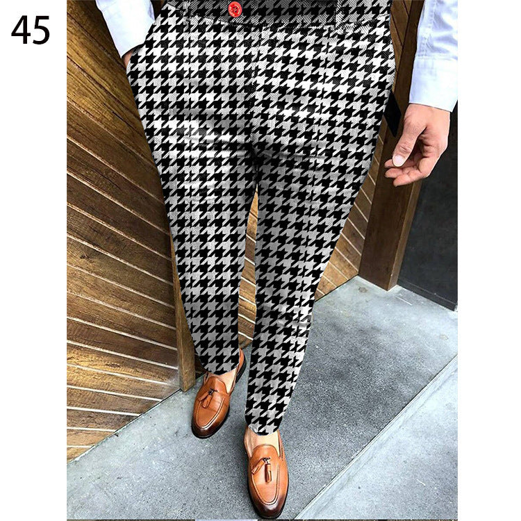 Printed Men's Slim Fit Fashion Casual Suit Pants Length