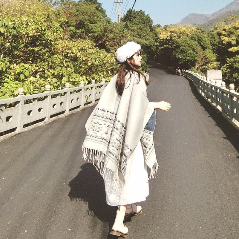 Autumn And Winter Cashmere-like Ethnic Shawl Yunnan Tourism Cape Cloak