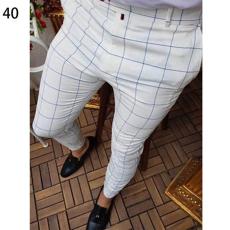 Printed Men's Slim Fit Fashion Casual Suit Pants Length