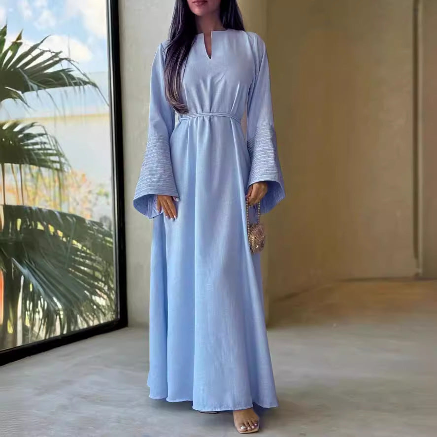 V-neck Embroidery DUBAI Turkish Elegant Dress