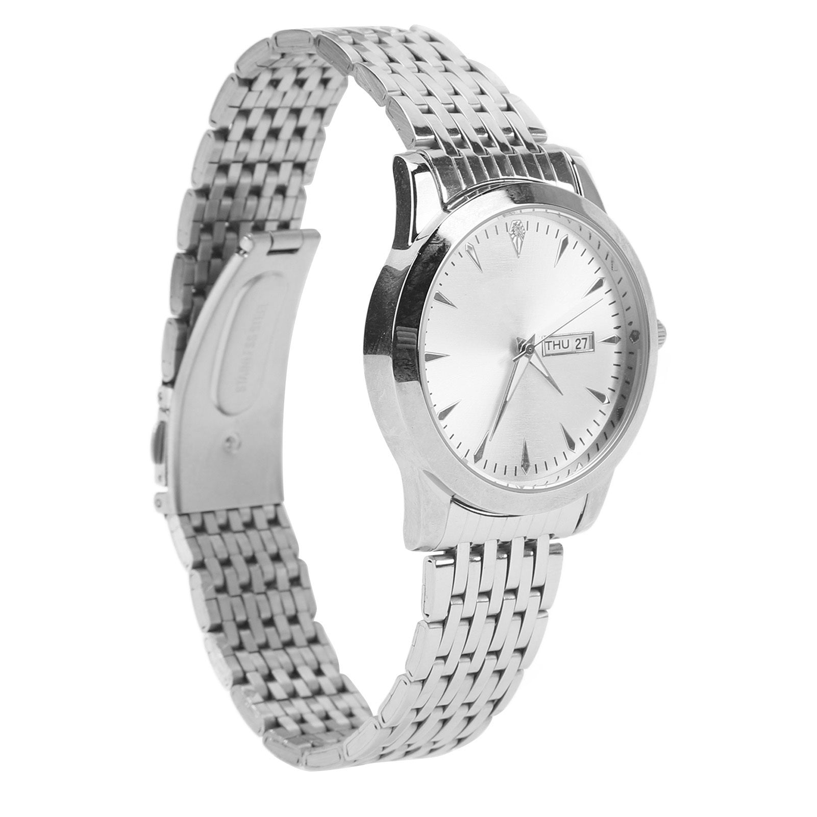 Quartz Men Watch Commercial Dual Date Stylish Classic Quartz Stainless Steel Dress Watch Silver