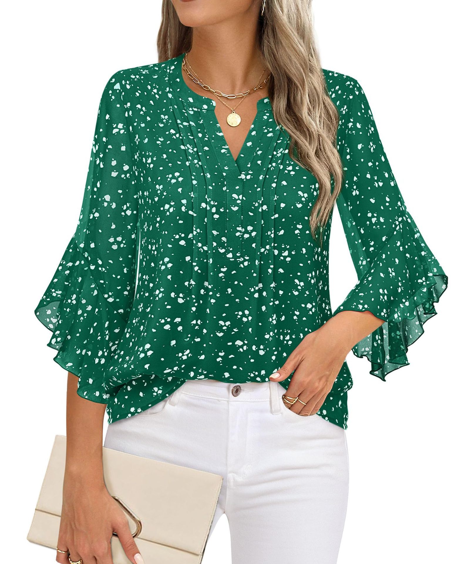 Lotus Leaf 34 Sleeve Top Solid Color Fashion