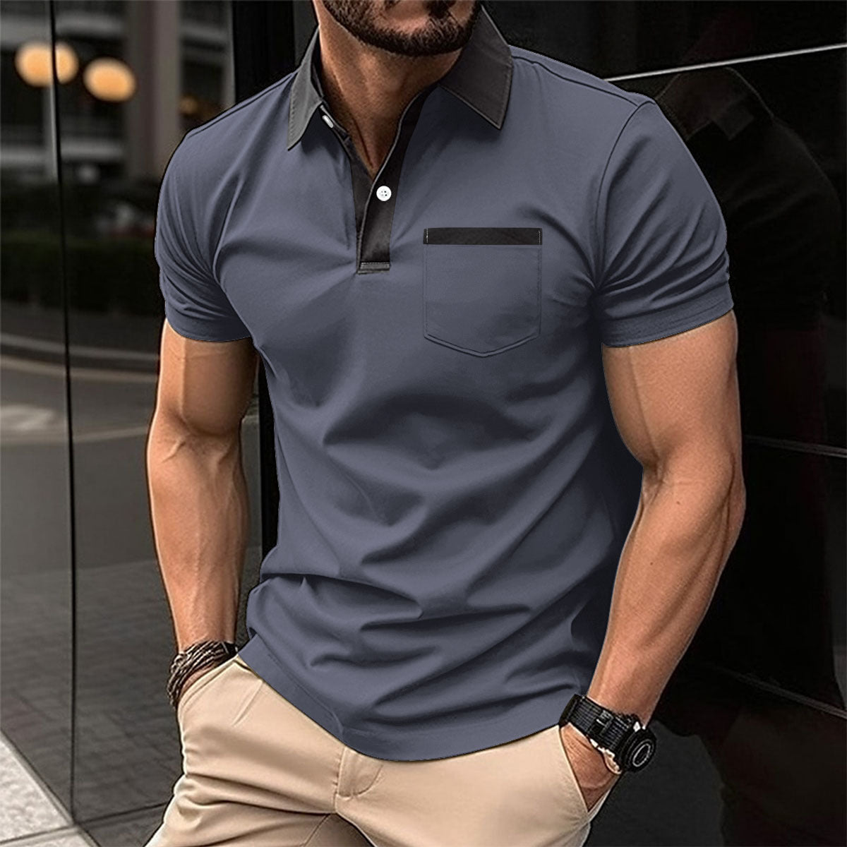 Men's Lapel Fashion Slim Pocket Short-sleeved T-shirt Polo Shirt