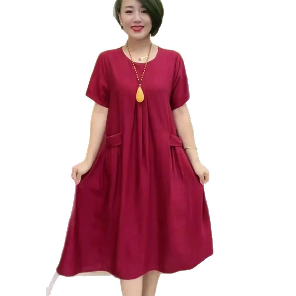 Fashion Leisure Anti-aging Double-sided Solid Color Large Plate Pocket Dress